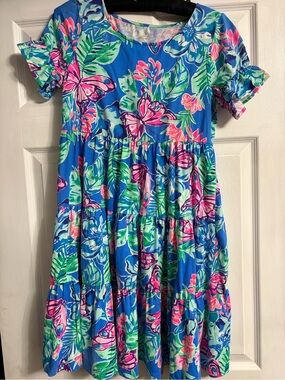 Lilly Pulitzer Blue Tropical Butterfly Print Tiered Dress